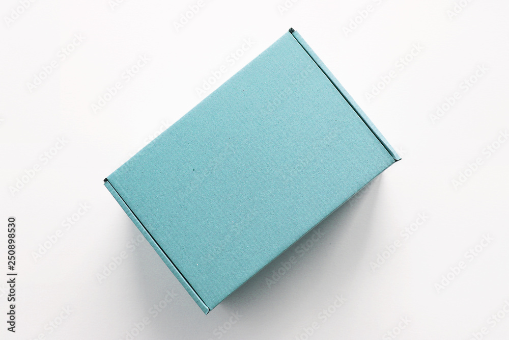 blue cardboard gift box on white background blue cardboard gift box on white background