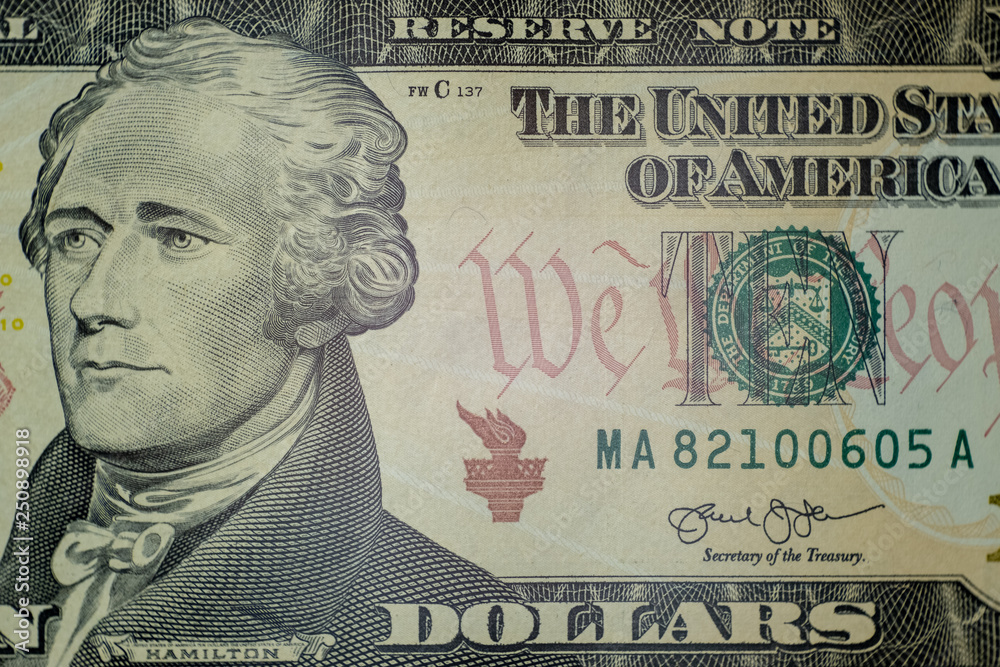 Φωτογραφία Part of the ten-dollar bill of the United States