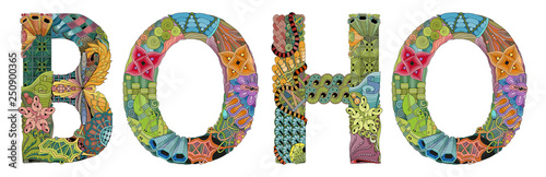 Word BOHO. Vector zentangle object for decoration