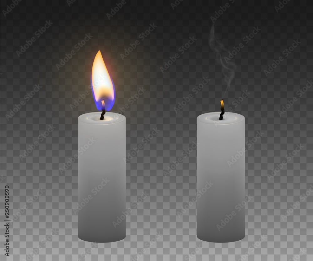 A set of candles. Burning and extinguished candles. Realistic vector A set of candles. Burning and extinguished candles. Realistic vector