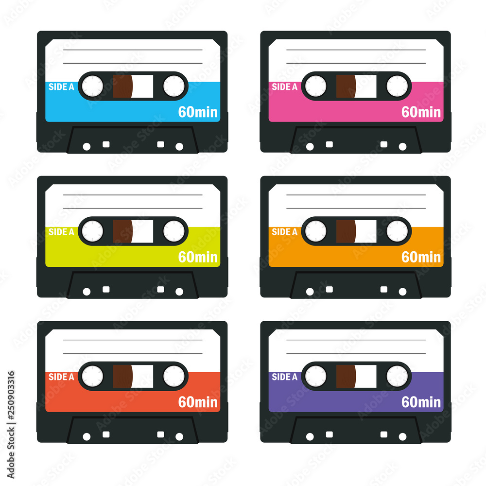 色とりどりのカセットテープのイラスト アナログ Cassette Tape Illustration Stock Vector Adobe Stock