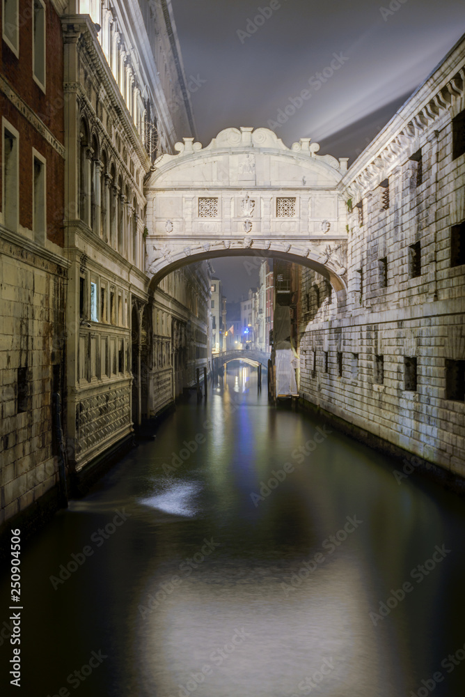 Rio di Palazzo (aka narrow canal), between the Palace of Doge and the prisons. The famous Bridge of Sighs spans the canal.Venice ,Italy.