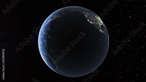 Realistic 3d animated earth showing the borders of the country Ecuador and the capital Quito in 4K resolution at nighttime