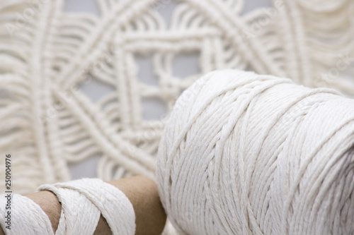 Handmade macrame, needlework, knitting. Women's hobby. Macrame Home decor – Image