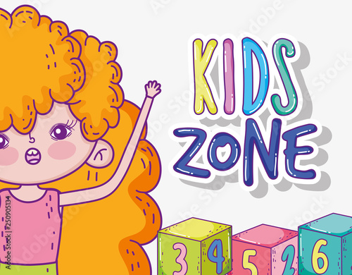 beauty girl with cubes game in the play zone