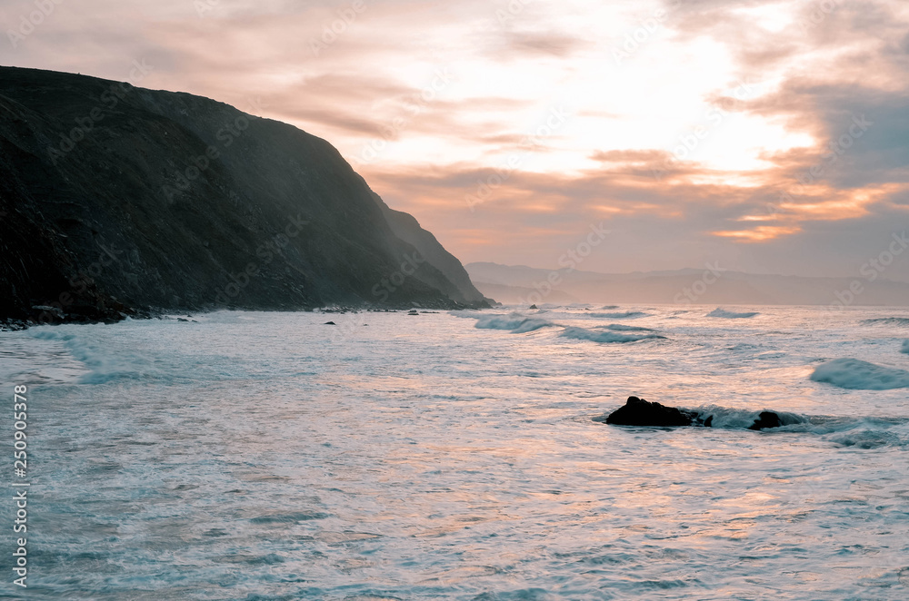 beautiful sunset on the coast of Basque Country, on the beach of barrika. Biscay beautiful sunset on the coast of Basque Country, on the beach of barrika. Biscay