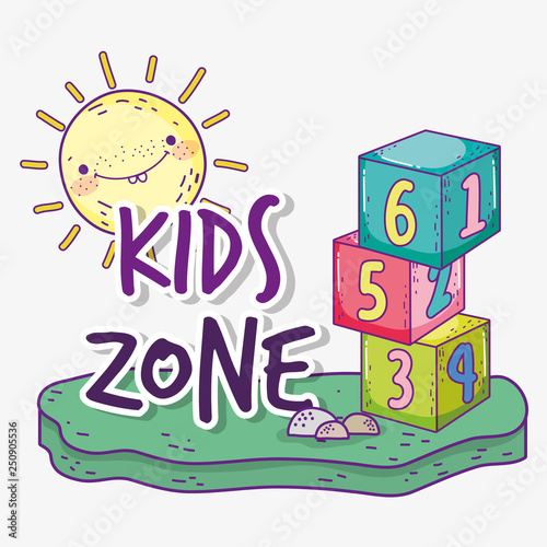 kids zone with cubes game and sun