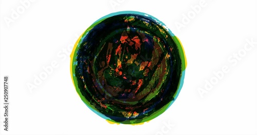 Colorful animation abstract grunge round texture on white background. Motion graphic.