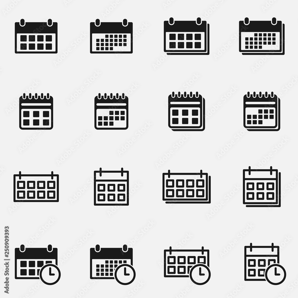 Set of calendars black and white vector icon. Set of calendars black and white vector icon.