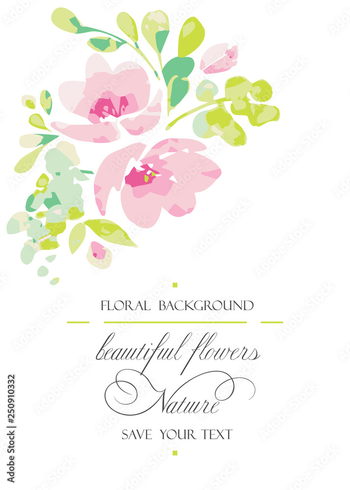 Fototapeta Vector background for greetings or invitations to the wedding with lovely abstract pink flowers. Invitation card with soft, gentle colors, template for creative own design.