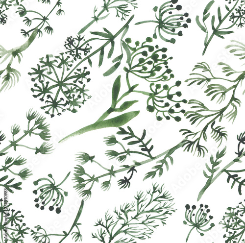 Watercolor herbal organic nature floral illustration seamless pattern