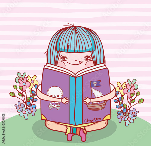 girl read book literature with flowers