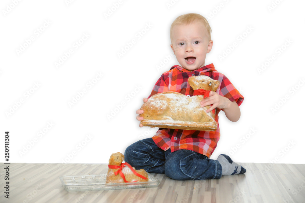Little boy with Easter lambs