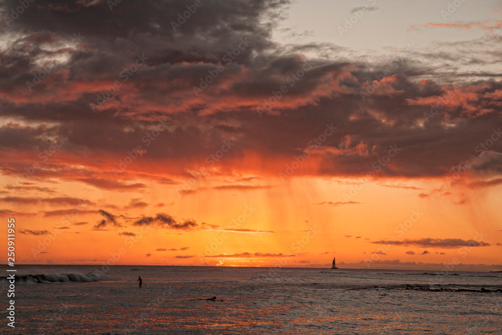 Sunset, ocean view, sky, glow, beach, ocean, Hawaii, travel, vacations, surfing, ocean waters, colorful, horizontal image Sunset, ocean view, sky, glow, beach, ocean, Hawaii, travel, vacations, surfing, ocean waters, colorful, horizontal image