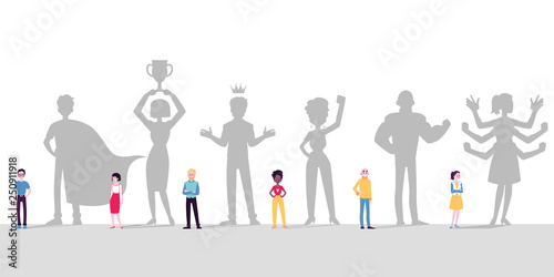 Different people, men and women imagine themselves to be superheroes.