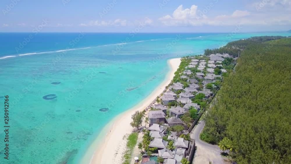 Aerial view of Le Morne beach in Mauritius. Flight above the coastline Aerial view of Le Morne beach in Mauritius. Flight above the coastline