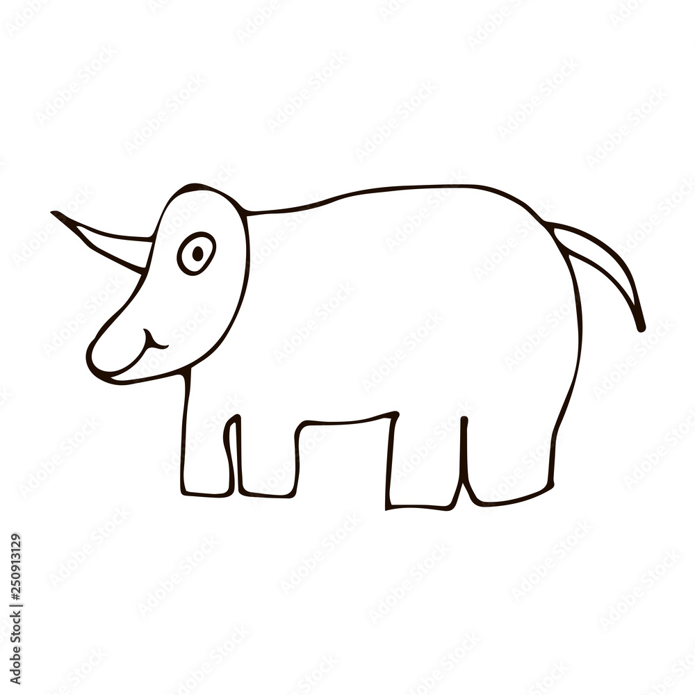 Cartoon doodle linear rhinoceros isolated on white background. Vector illustration. Cartoon doodle linear rhinoceros isolated on white background. Vector illustration.