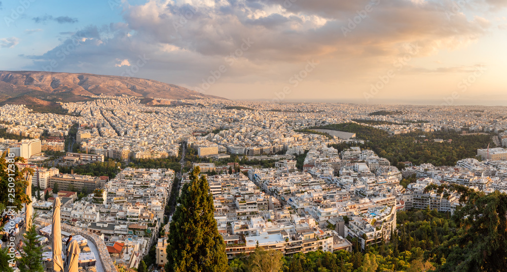 ATHENS, GREECE - September 13, 2018:View over the Athens in sunset time from Lycabettus hill, Greece.