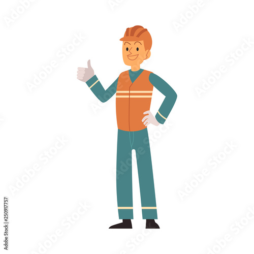 Garbage man in orange and blue workwear sorts and collects rubbish.