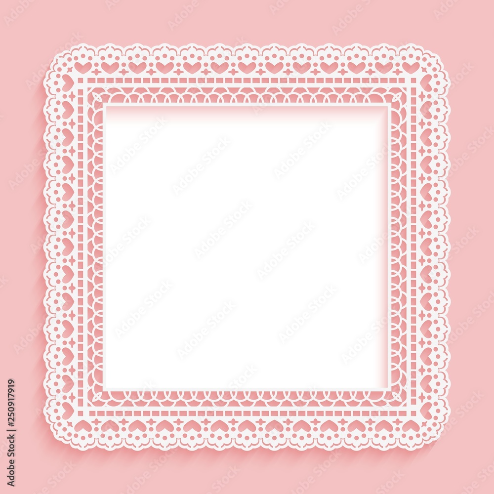 Square frame with paper lace. Lacy pink with white background. Square frame with paper lace. Lacy pink with white background.