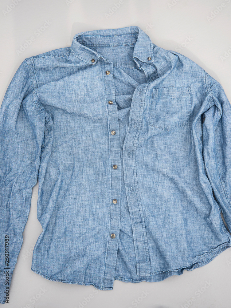 wrinkled light blue denim shirt wrinkled light blue denim shirt