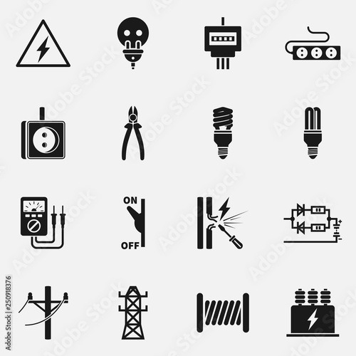 Set of electricity flat vector icon.