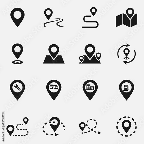 Set of location flat vector icons. Pin point illustration.