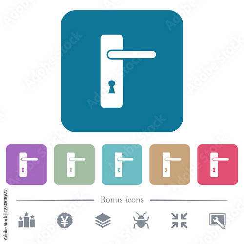Right handed simple door handle flat icons on color rounded square backgrounds