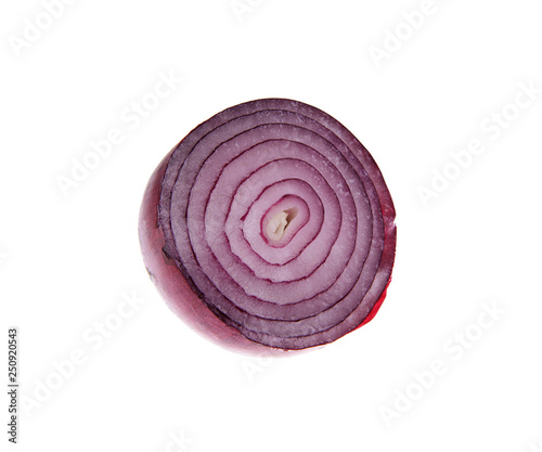 Red onion isolated on white. Cut in half. Clipping way. Clipping path.