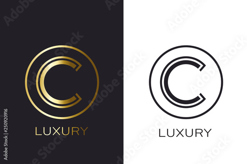 Logo C Monogram gold letter seal, mockup elegant business card. Vector Illustration