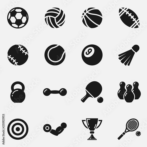 Set of sport equipment vector icons.