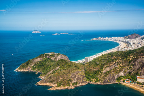 Aerial view Copacabana Beach and Praia Vermelha seen from Sugar Loaf, Rio de Janeiro, Brazil