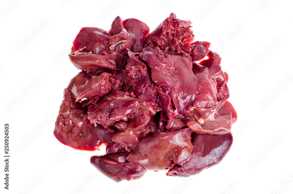 Raw fresh chicken livers isolated on white background. Raw fresh chicken livers isolated on white background.