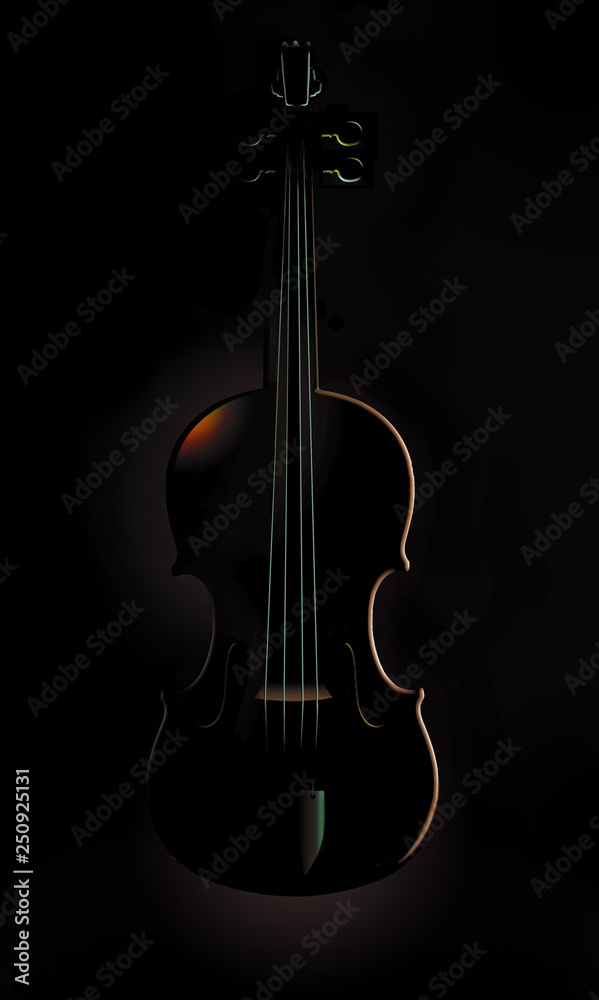 A violin is seen in striking and unusual lighting in this image. A violin is seen in striking and unusual lighting in this image.