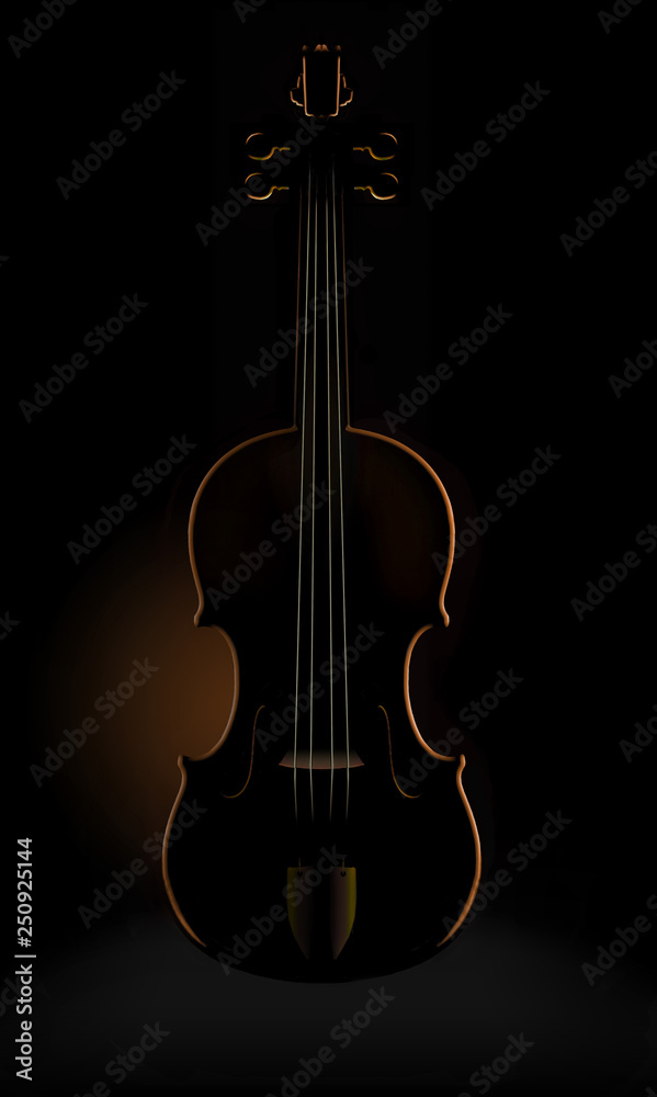 A violin is seen in striking and unusual lighting in this image. A violin is seen in striking and unusual lighting in this image.