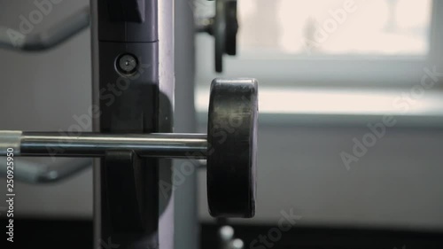 Set, a rack of dumbbells of different sizen for training, close-up. photo