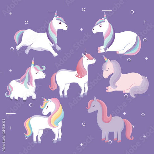 Fototapeta group of cute unicorns animals