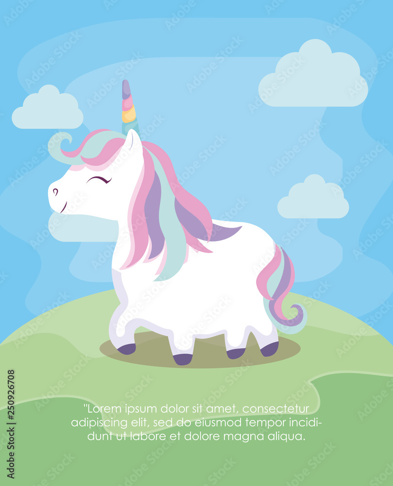 cute unicorn card in landscape