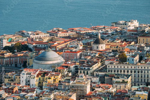 Naples, Italy. Top View Cityscape Skyline With Famous Landmarks And Part Of Gulf Of Naples In Sunny Day. Many Old Churches And Temples © Grigory Bruev