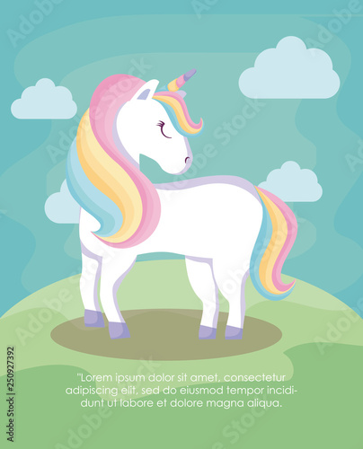 cute unicorn card in landscape