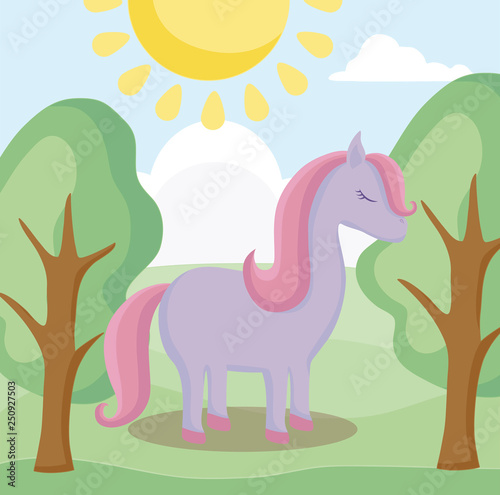 cute unicorn animal with landscape