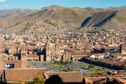 Cusco. View of the centre of Cusco city with the Cathedral, Peru