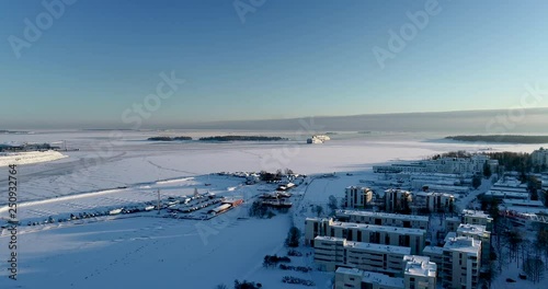 Megastar arriving and Finlandia and leaving on a winter day outside Helsinki Finland