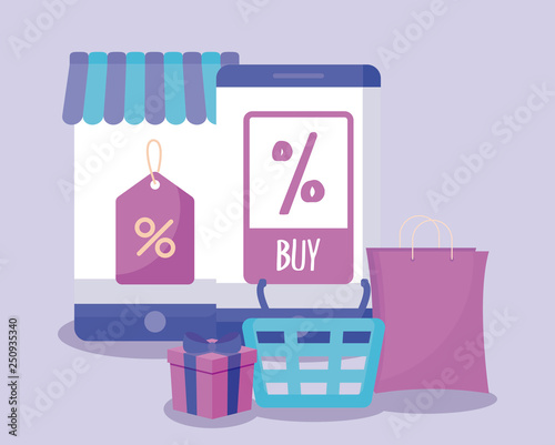 ecommerce online with smartphones and icons