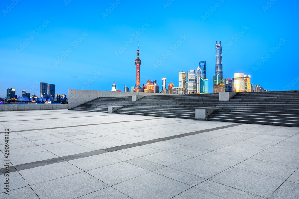 Empty square floor with panoramic city skyline in shanghai,china