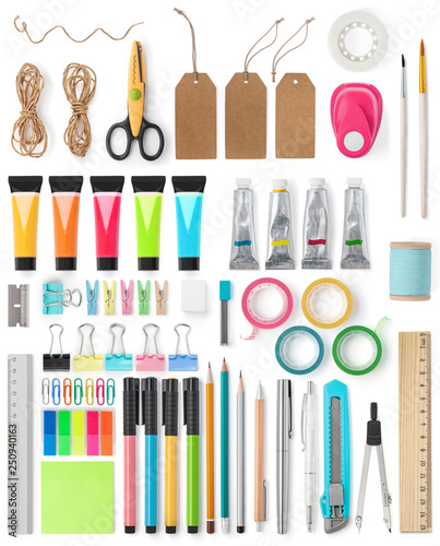 Big colorful set of stationery on a white background. Back to school.