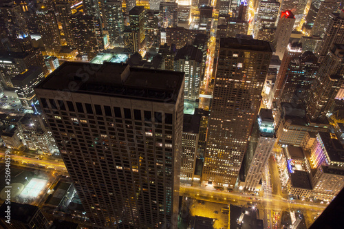 Ariel view of tall buildings in Chicago 