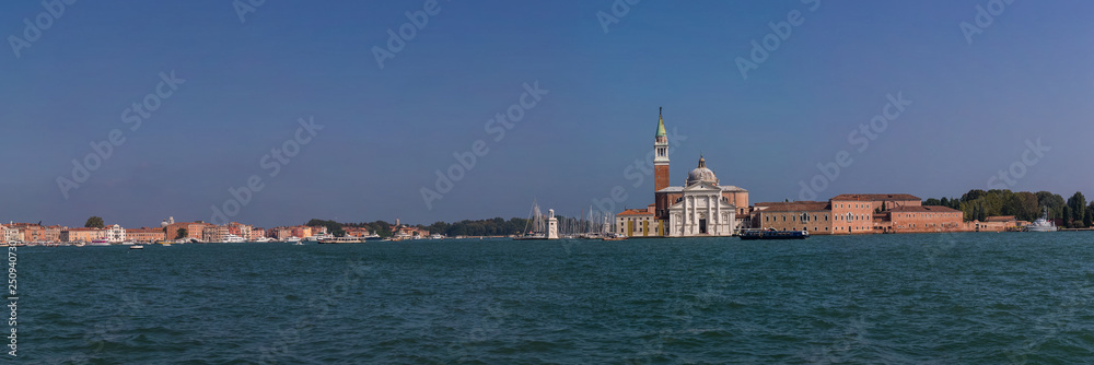 Panoramic view of the Church of San Giorgio Maggiore and Venetian lagoon, Italy