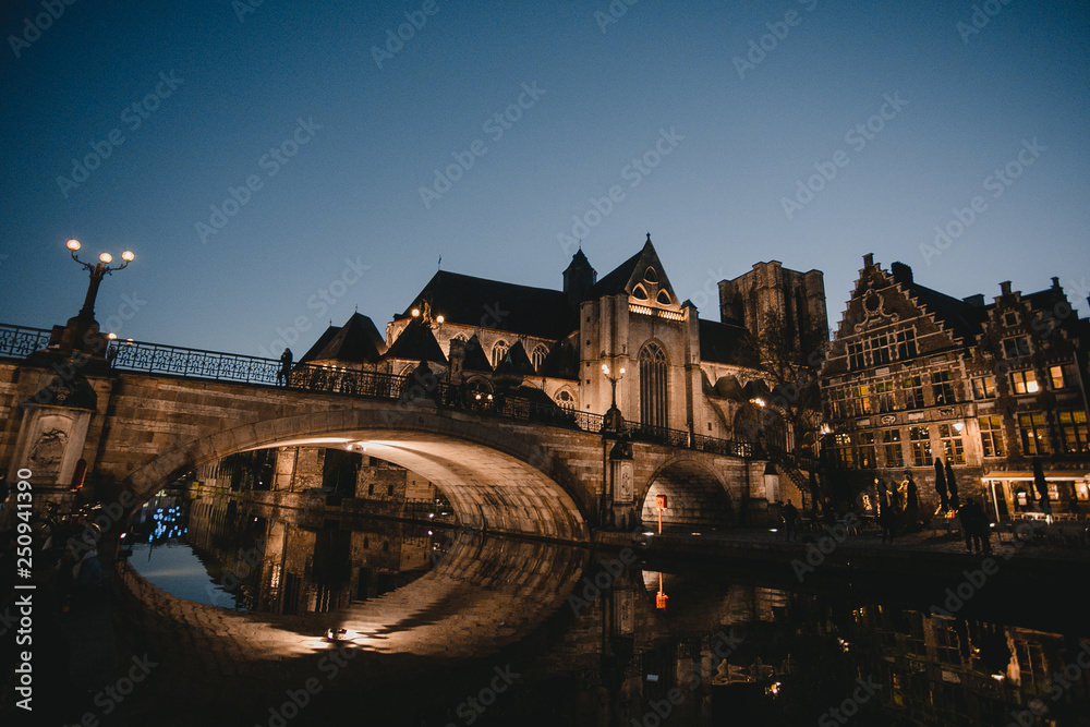 The bridge of Ghent after the sunset