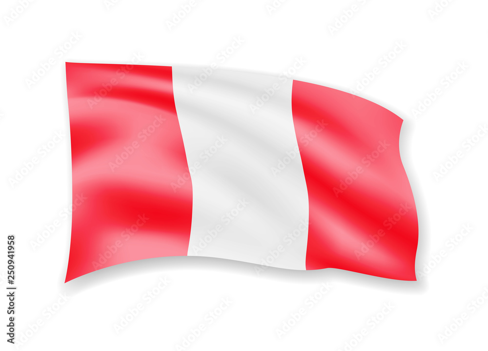 Waving Peru flag on white. Flag in the wind vector illustration.